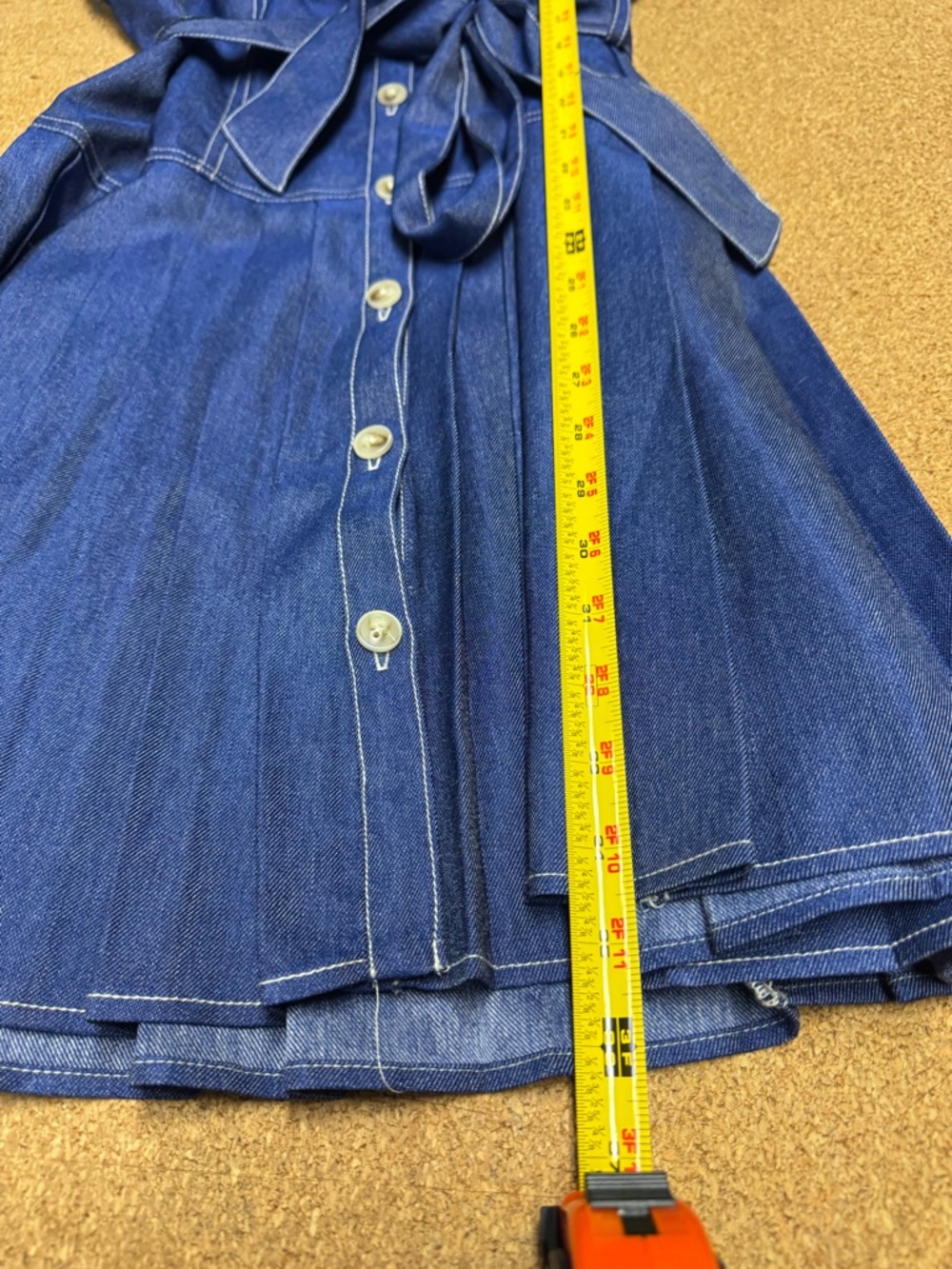 Current Air Anthropologie M Denim Pleated Button Up Dress Belted Collared A5 - Picture 8 of 10